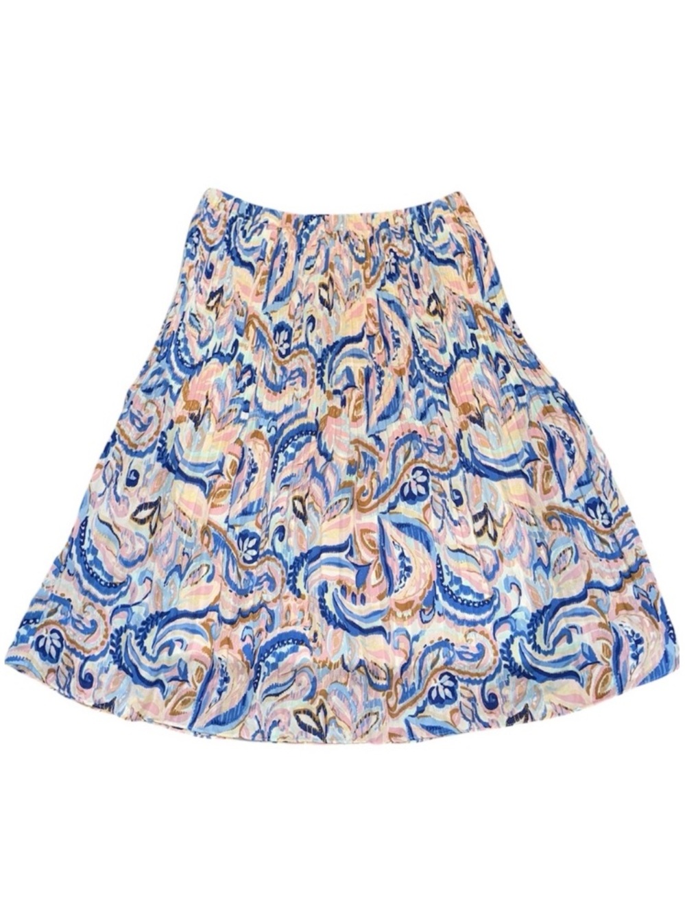 Ninety Clothing Plisse Pleated Skirt Watercolor Print Pink Blue Women’s Medium M